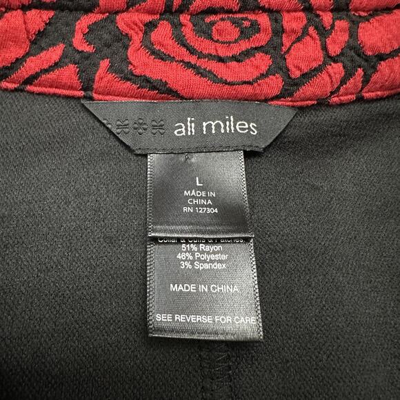 Ali Miles Jacket Womens Large Black Red Rose Trim 3/4 Sleeve Button Front - Picture 9 of 14